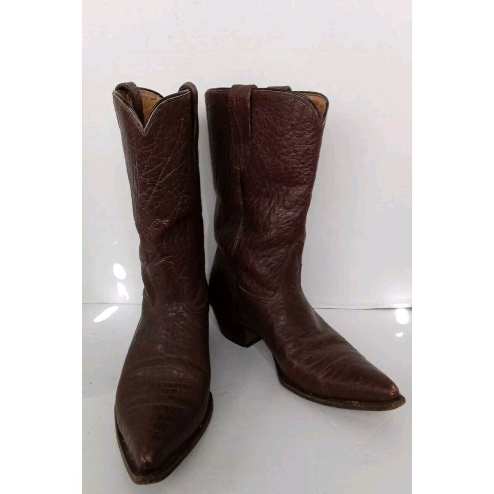 Classic Western Cowboy Boot Brown Leather Pointed Toe Mid-Calf Traditional Style